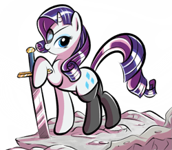 Size: 973x848 | Tagged: safe, artist:gifanon, rarity, pony, unicorn, alternate universe, clothes, eyepatch, solo, stockings, sword, sword rara, weapon