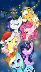 Size: 720x1280 | Tagged: safe, artist:amishy, derpibooru import, applejack, fluttershy, pinkie pie, rainbow dash, rarity, twilight sparkle, earth pony, pegasus, pony, unicorn, christmas, hat, holiday, mane six, santa hat