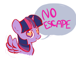 Size: 700x536 | Tagged: dead source, safe, artist:prettyproglottids, derpibooru import, twilight sparkle, twilight sparkle (alicorn), alicorn, pony, dialogue, featured on derpibooru, female, heart, heart eyes, looking at you, mare, open mouth, smiling, solo, speech bubble, spread wings, the ride never ends, this will end in tears, welcome to the herd, wingding eyes