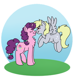 Size: 1024x1068 | Tagged: safe, artist:sylver-unicorn, derpy hooves, sugar belle, pegasus, pony, unicorn, boop, chest fluff, crack shipping, derpybelle, female, lesbian, mare, noseboop, shipping