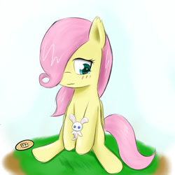 Size: 1000x1000 | Tagged: safe, artist:sticky-plaster, fluttershy, pegasus, pony, plushie, solo, younger