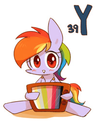 Size: 800x1000 | Tagged: safe, artist:joycall6, derpibooru import, part of a set, rainbow dash, pegasus, pony, series:joycall6's periodic table, :>, blushing, looking at you, periodic table, sitting, solo, television, test card, yttrium