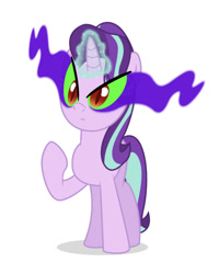 Size: 613x766 | Tagged: safe, edit, editor:undeadponysoldier, starlight glimmer, pony, unicorn, alternate eye color, badass, evil, evil starlight, face swap, glowing horn, horn, overpowered, possessed, powerful, raised hoof, simple background, solo, sombra eyes, white background