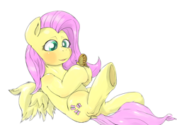 Size: 2024x1433 | Tagged: safe, artist:ushiro no kukan, fluttershy, butterfly, pegasus, pony, pixiv, solo, underhoof