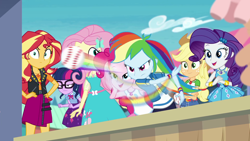 Size: 1920x1080 | Tagged: safe, derpibooru import, screencap, applejack, fluttershy, pinkie pie, rainbow dash, rarity, sci-twi, sunset shimmer, twilight sparkle, better together, equestria girls, rollercoaster of friendship, baseball, geode of empathy, geode of fauna, geode of shielding, geode of sugar bombs, geode of super speed, geode of super strength, geode of telekinesis, humane five, humane seven, humane six, magical geodes, sports