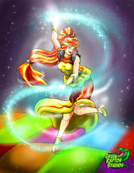 Size: 3021x3896 | Tagged: safe, artist:greenraptor15, sunset shimmer, dance magic, equestria girls, spoiler:eqg specials, alternate hairstyle, bracelet, bracer, clothes, dress, female, flamenco, jewelry, magic, open mouth, ponied up, shoes, solo, sparkles