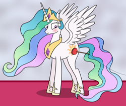 Size: 3156x2671 | Tagged: safe, artist:fluttershy_z, princess celestia, alicorn, pony, blushing, newbie artist training grounds, plunger, pun, solo, spread wings, string, sunbutt