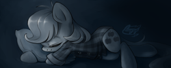 Size: 900x360 | Tagged: safe, artist:bronyseph, applejack, earth pony, pony, clothes, cute, daaaaaaaaaaaw, eyes closed, female, shirt, sleeping, smiling, solo