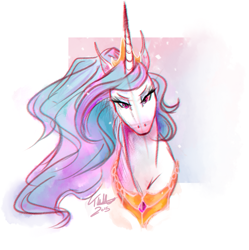 Size: 863x868 | Tagged: safe, artist:softlyvoiced, princess celestia, alicorn, pony, annoyed, bust, portrait, solo, unamused