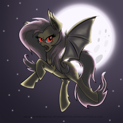 Size: 2000x2000 | Tagged: safe, artist:melissathehedgehog, fluttershy, flutterbat, flying, open mouth, solo, stars moon