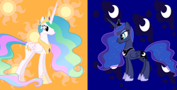 Size: 902x459 | Tagged: safe, princess celestia, princess luna, alicorn, pony, crown, cutie mark background, cutie mark quests, female, jewelry, mare, regalia