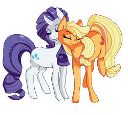 Size: 506x458 | Tagged: safe, artist:burgerlicious, applejack, rarity, earth pony, pony, unicorn, female, lesbian, rarijack, shipping