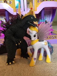 Size: 960x1280 | Tagged: safe, princess celestia, alicorn, kaiju, pony, bandai creations, brushable, celestizilla, crossover, godzilla, godzilla (series), godzillestia, toy