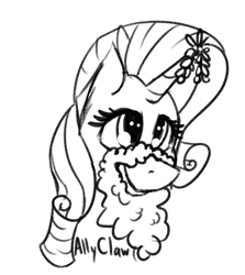 Size: 778x871 | Tagged: safe, artist:allyclaw, rarity, pony, unicorn, beard, bust, christmas, clothes, mistletoe, monochrome, portrait, santa costume, solo