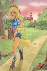 Size: 2000x3000 | Tagged: safe, artist:rionou, applejack, anthro, ambiguous facial structure, solo, sweet apple acres