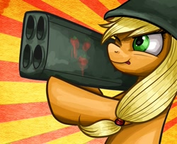 Size: 993x805 | Tagged: safe, artist:clrb, applejack, earth pony, pony, friendship is witchcraft, how applejack won the war, rocket launcher, soldier, soldierjack, solo, weapon