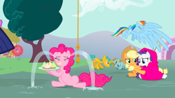 Size: 1440x809 | Tagged: safe, derpibooru import, screencap, applejack, pinkie pie, rainbow dash, rarity, snails, snips, spike, twilight sparkle, dragon, earth pony, pegasus, pony, unicorn, magic duel, blanket, colt, conjoined by horn, crying, cupcake, female, food, giant wing, i have no mouth and i must scream, male, mare, ocular gushers, shipping fuel, youtube link