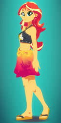 Size: 1920x3840 | Tagged: safe, artist:silverhd2, sunset shimmer, better together, equestria girls, 3d, belly button, clothes, craft, feet, female, flip-flops, looking at you, midriff, sandals, sculpture, solo, swimsuit