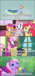 Size: 604x1296 | Tagged: safe, derpibooru import, edit, edited screencap, screencap, apple bloom, cheerilee, rainbow dash, scootaloo, starsong, sweetie belle, pegasus, pony, a flurry of emotions, g3, one bad apple, season 1, season 3, season 7, suited for success, 35th anniversary, best pony, caption, i hope we hear a story from cheerilee, meet the ponies, rainbow dash always dresses in style, starsong's dance & sing party, sweetie belle's magic brings a great big smile, theme song