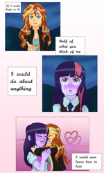 Size: 1024x1707 | Tagged: safe, artist:jin-sayo, sci-twi, sunset shimmer, twilight sparkle, equestria girls, friendship games, blushing, comic, contest entry, crying, cute, eyes closed, female, heart, hug, lesbian, scene interpretation, scitwishimmer, shimmerbetes, shipping, steven universe, sunsetsparkle, twiabetes