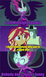 Size: 640x1071 | Tagged: safe, midnight sparkle, sci-twi, sunset shimmer, twilight sparkle, equestria girls, friendship games, text, yugioh abridged