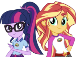 Size: 890x658 | Tagged: safe, artist:php77, editor:php77, sci-twi, sunset shimmer, twilight sparkle, equestria girls, legend of everfree, simple background, transparent background