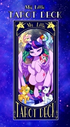 Size: 1100x2000 | Tagged: safe, artist:zakro, derpibooru import, applejack, fluttershy, pinkie pie, rainbow dash, rarity, twilight sparkle, twilight sparkle (alicorn), alicorn, earth pony, pegasus, pony, unicorn, female, mane six, mare, tarot