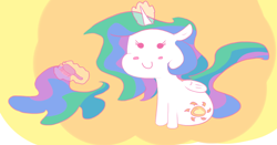 Size: 1280x671 | Tagged: safe, artist:askcelestiasmane, princess celestia, alicorn, pony, brush, brushie, chibi, levitation, magic, sitting, smiling, solo, telekinesis