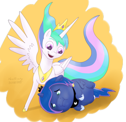 Size: 2000x1941 | Tagged: safe, artist:haretrinity, princess celestia, princess luna, alicorn, pony, crossover, inside out, joy, pixar, sadness, simple background, transparent background