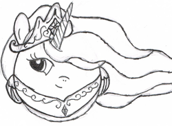 Size: 704x514 | Tagged: safe, artist:forever--sparkling, princess celestia, alicorn, pony, egg, monochrome, solo