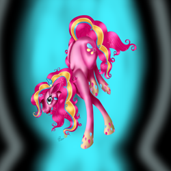 Size: 1024x1024 | Tagged: safe, artist:crazyaniknowit, pinkie pie, earth pony, pony, female, mare, multicolored mane, multicolored tail, pink coat, rainbow power, solo