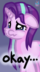 Size: 482x858 | Tagged: safe, artist:rainbow eevee, derpibooru exclusive, starlight glimmer, pony, unicorn, crying, cute, female, floppy ears, mare, okay, puppy dog eyes, sad, simple background, solo, wavy mouth