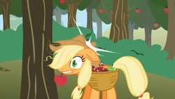 Size: 1365x768 | Tagged: safe, screencap, applejack, earth pony, pony, applebuck season, female, mare, solo