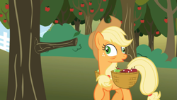 Size: 1365x768 | Tagged: safe, screencap, applejack, earth pony, pony, applebuck season, derp, solo