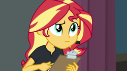 Size: 1280x720 | Tagged: safe, screencap, sunset shimmer, all the world's off stage, better together, equestria girls, solo