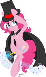 Size: 689x1159 | Tagged: safe, artist:cyanyeh, artist:midnightblitzz, pinkie pie, earth pony, pony, belly button, cute, magic, magician, simple background, transparent background, vector