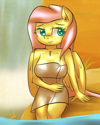 Size: 1024x1280 | Tagged: safe, artist:wolfy-pony, fluttershy, anthro, solo, towel