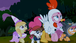 Size: 1366x768 | Tagged: safe, screencap, noi, pinkie pie, pipsqueak, piña colada, scootaloo, chicken, earth pony, pony, werewolf, luna eclipsed, clothes, colt, costume, male, pirate, princess