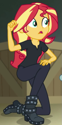 Size: 345x688 | Tagged: safe, screencap, sunset shimmer, all the world's off stage, better together, equestria girls, boots, cropped, director shimmer, female, kneeling, shoes, solo