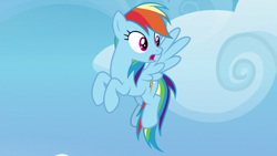 Size: 1280x720 | Tagged: safe, derpibooru import, screencap, rainbow dash, pegasus, pony, father knows beast, female, flying, mare, solo