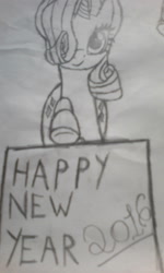 Size: 1728x2880 | Tagged: safe, artist:the-devil-shadow, rarity, pony, unicorn, 2016, happy new year, monochrome, new year, pencil drawing, solo, traditional art