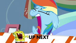 Size: 1280x720 | Tagged: safe, artist:rgm2011, derpibooru import, rainbow dash, pegasus, pony, tanks for the memories, crying, forced meme, inappropriate timing spongebob banner, laughing, meme, spongebob laughs at your misery, spongebob squarepants