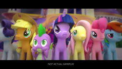 Size: 1366x768 | Tagged: safe, derpibooru import, applejack, fluttershy, pinkie pie, rainbow dash, rarity, spike, twilight sparkle, dragon, earth pony, pegasus, pony, unicorn, my little pony: the movie, 3d, gameloft, mane seven, mane six, trailer