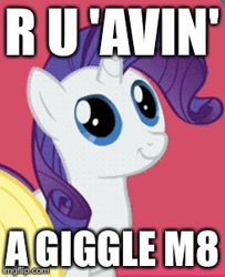 Size: 245x302 | Tagged: safe, rarity, pony, unicorn, animation error, chav, cockney, faic, image macro, imgflip, meme, u avin a giggle m8, u wot m8