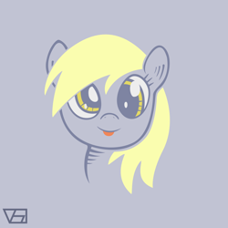 Size: 3000x3000 | Tagged: safe, artist:lukijimomk, derpy hooves, bust, gray background, simple background, solo, tongue out