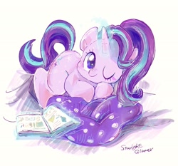 Size: 2048x1908 | Tagged: safe, artist:osawari64, starlight glimmer, pony, unicorn, cute, daaaaaaaaaaaw, female, glimmerbetes, mare, one eye closed, solo, wink