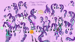 Size: 1280x720 | Tagged: safe, starlight glimmer, equestria girls, cake, cute, dragon ball, food, glimmerbetes, happy birthday, ice cream, kelly sheridan, multeity, starlight cluster