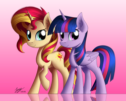 Size: 2500x2000 | Tagged: safe, artist:duskie-06, sunset shimmer, twilight sparkle, twilight sparkle (alicorn), alicorn, pony, cute, duo, female, reflection