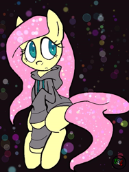 Size: 768x1024 | Tagged: safe, artist:danielwinter100, fluttershy, pegasus, pony, bottomless, clothes, hoodie, partial nudity, sitting, solo, sweatershy