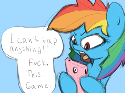 Size: 2520x1872 | Tagged: safe, derpibooru import, rainbow dash, pegasus, pony, angry, phone, smartphone, solo, vulgar